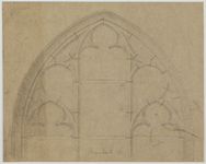 214575 Interieur van de Buurkerk te Utrecht: opstand van het ontwerp voor de tracering in het vijfde nieuwe venster aan ...